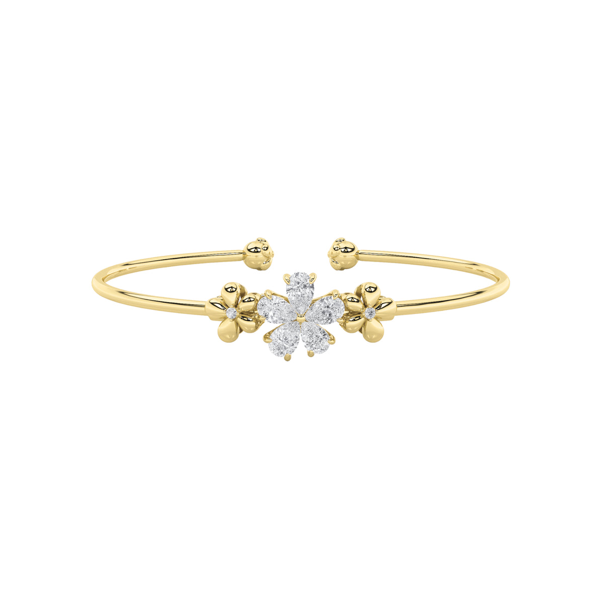 Pear Shaped Lab Grown Diamond Fancy Flower Bangle Bracelet
