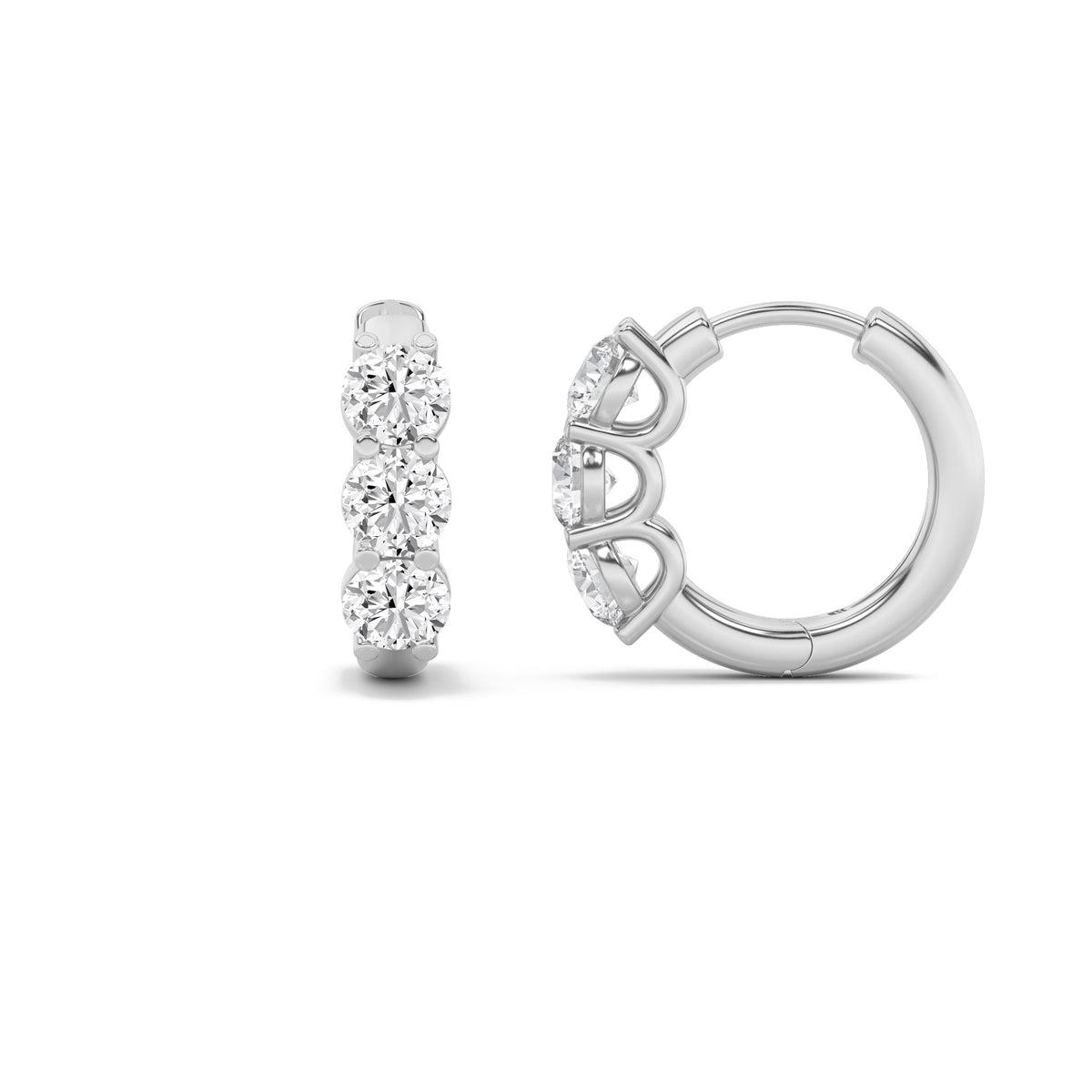 Lab Grown Diamond Three Stone Huggie Earrings