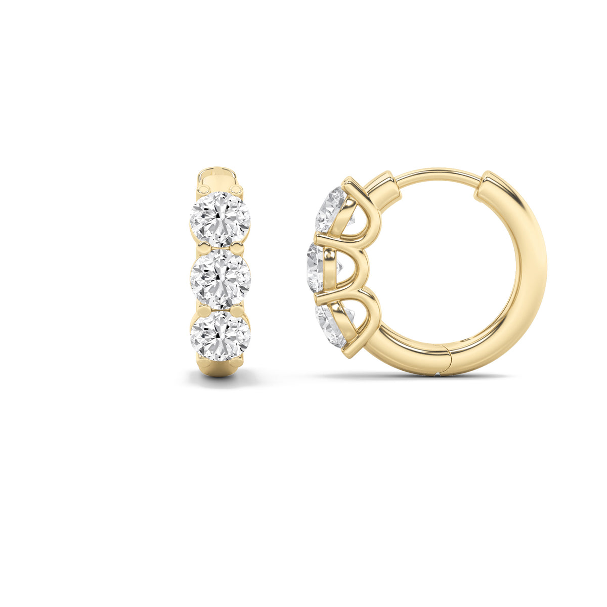 Lab Grown Diamond Three Stone Huggie Earrings