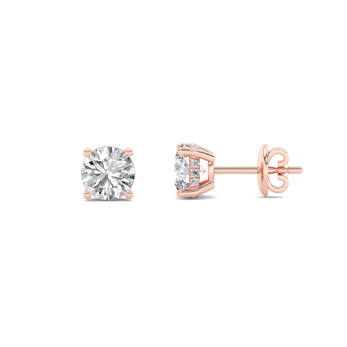 Round Shaped Lab Grown Diamond Hidden Halo Stud Earrings