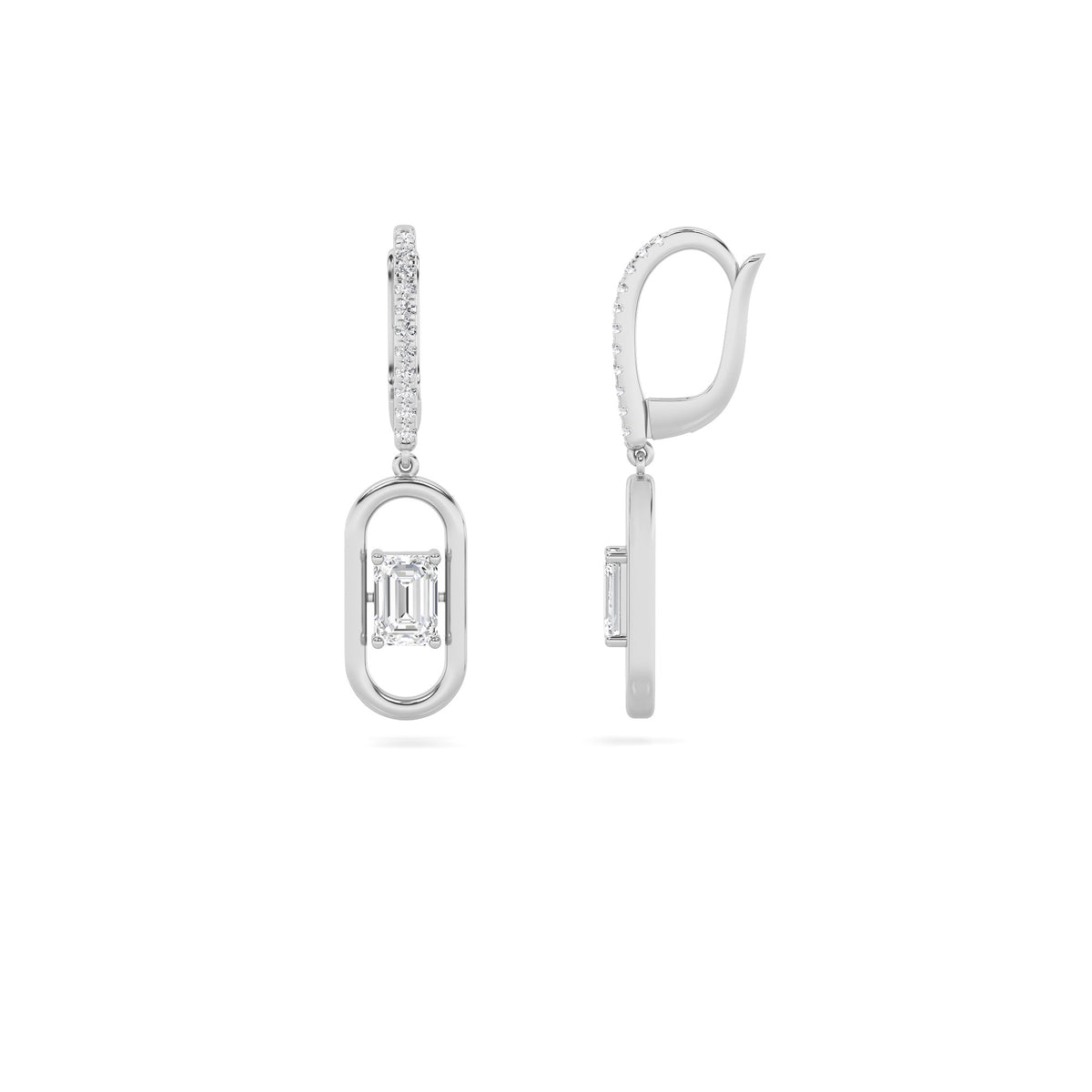 Emerald Shaped Lab Grown Diamond Paperclip Dangle Earrings