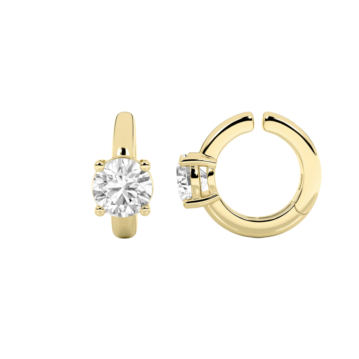 Round Shaped Lab Grown Diamond Huggie Cuff Half Pair Earrings