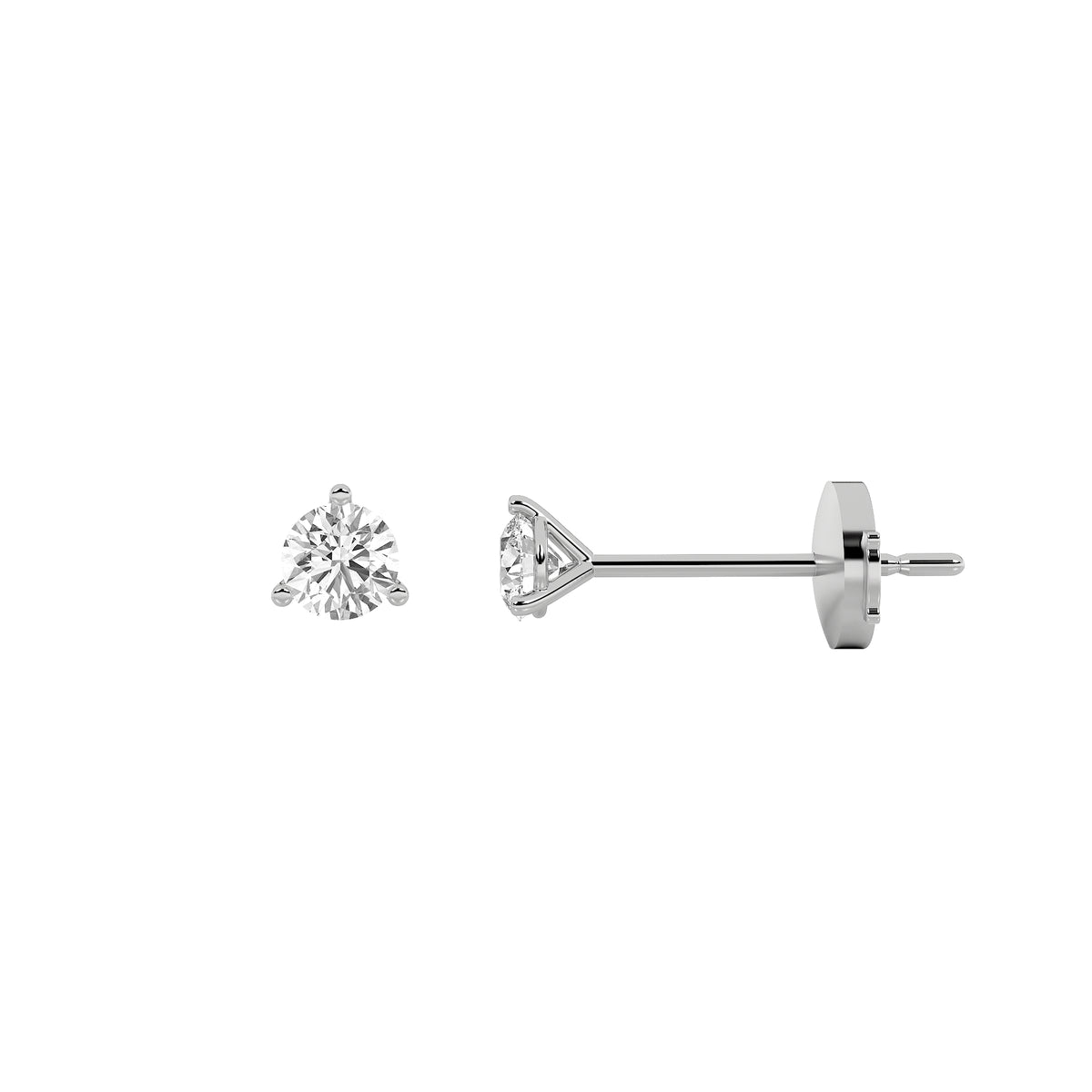 Round Shaped Lab Grown Diamond Three Prong Martini Stud Earrings