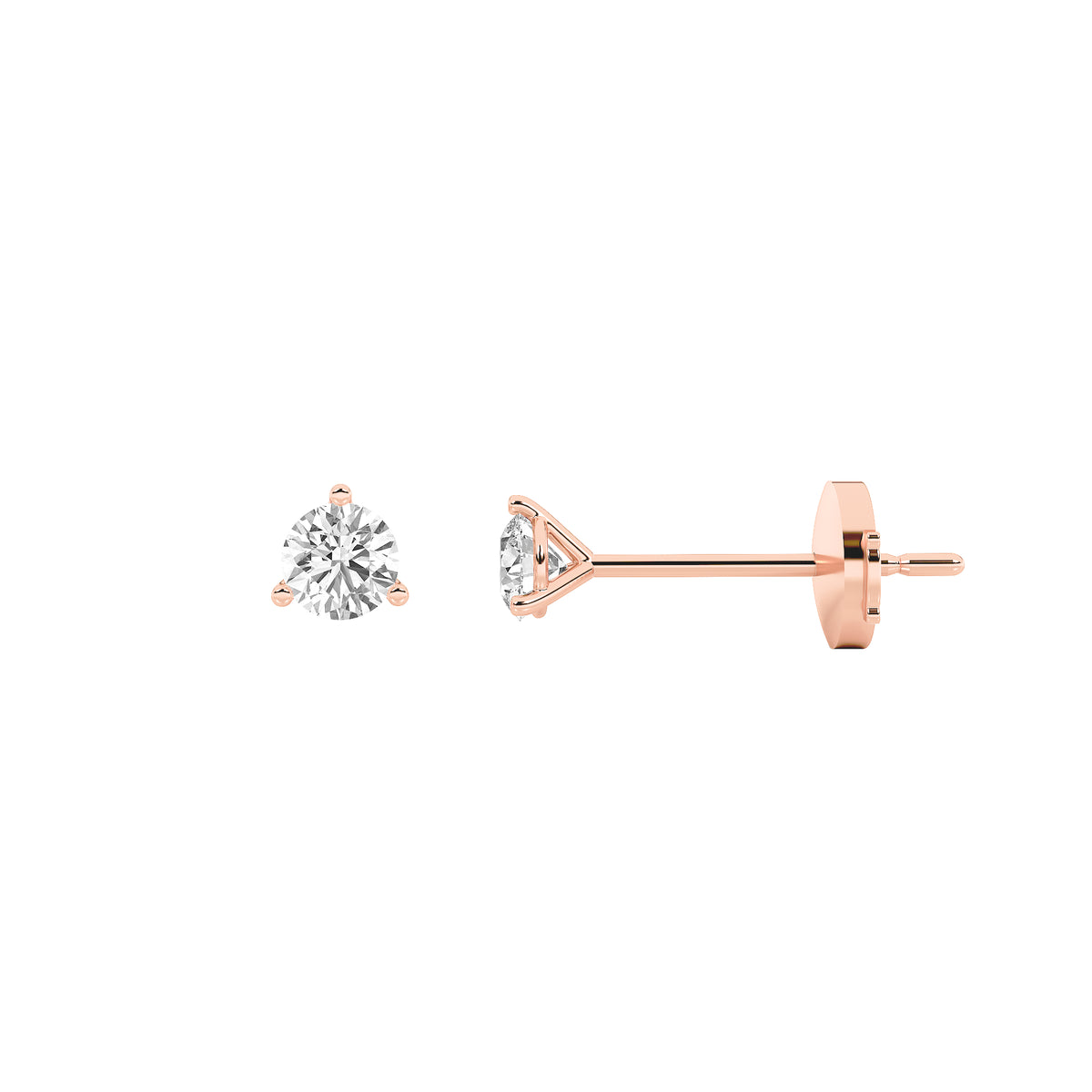 Round Shaped Lab Grown Diamond Three Prong Martini Stud Earrings