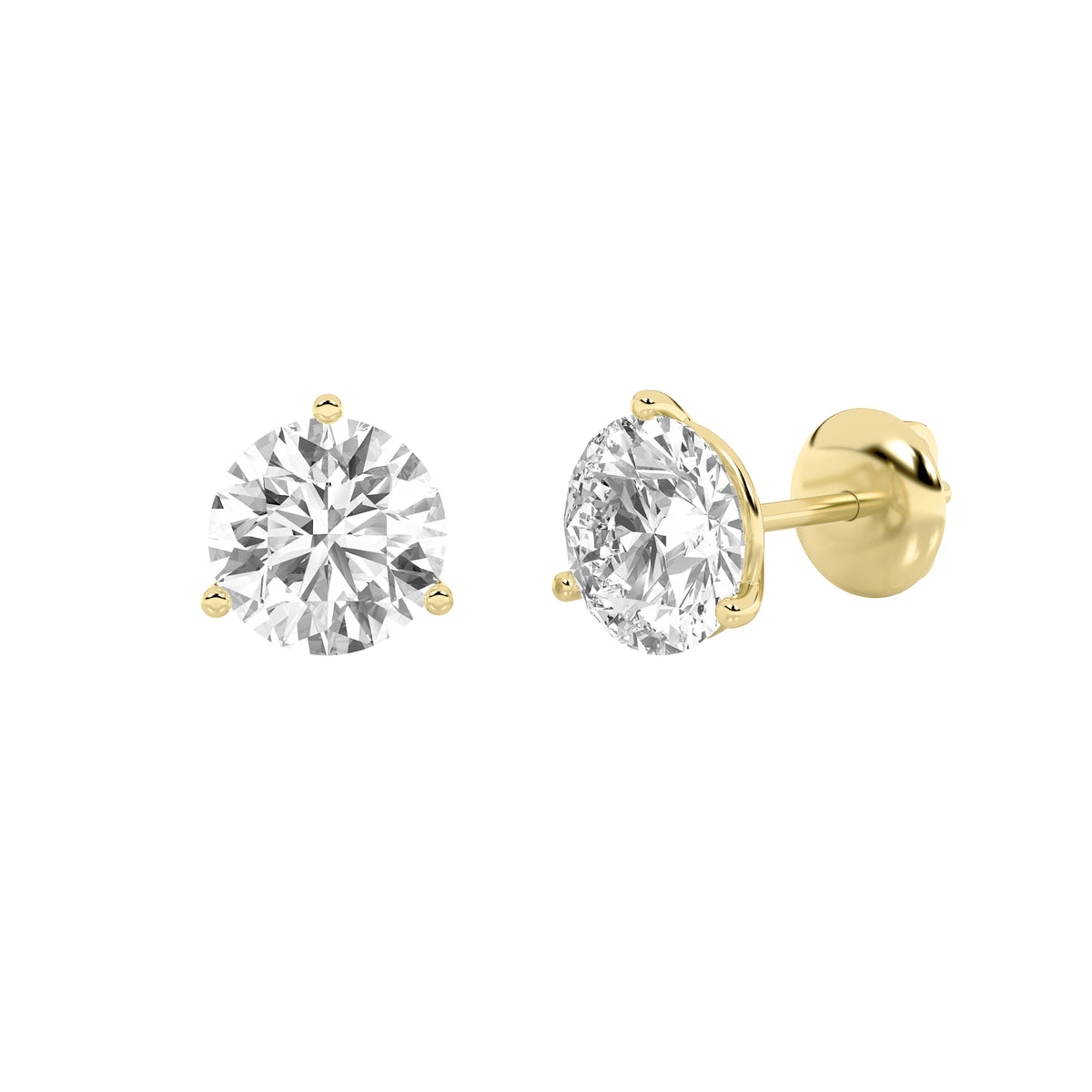 Round Shaped Lab Grown Diamond Three Prong Martini Stud Earrings