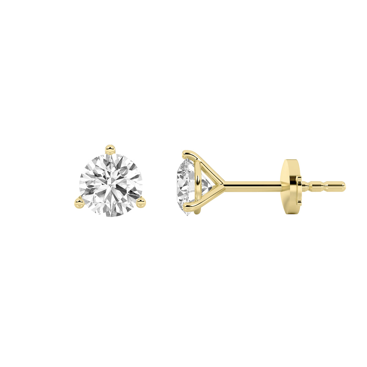 Round Shaped Lab Grown Diamond Three Prong Martini Stud Earrings