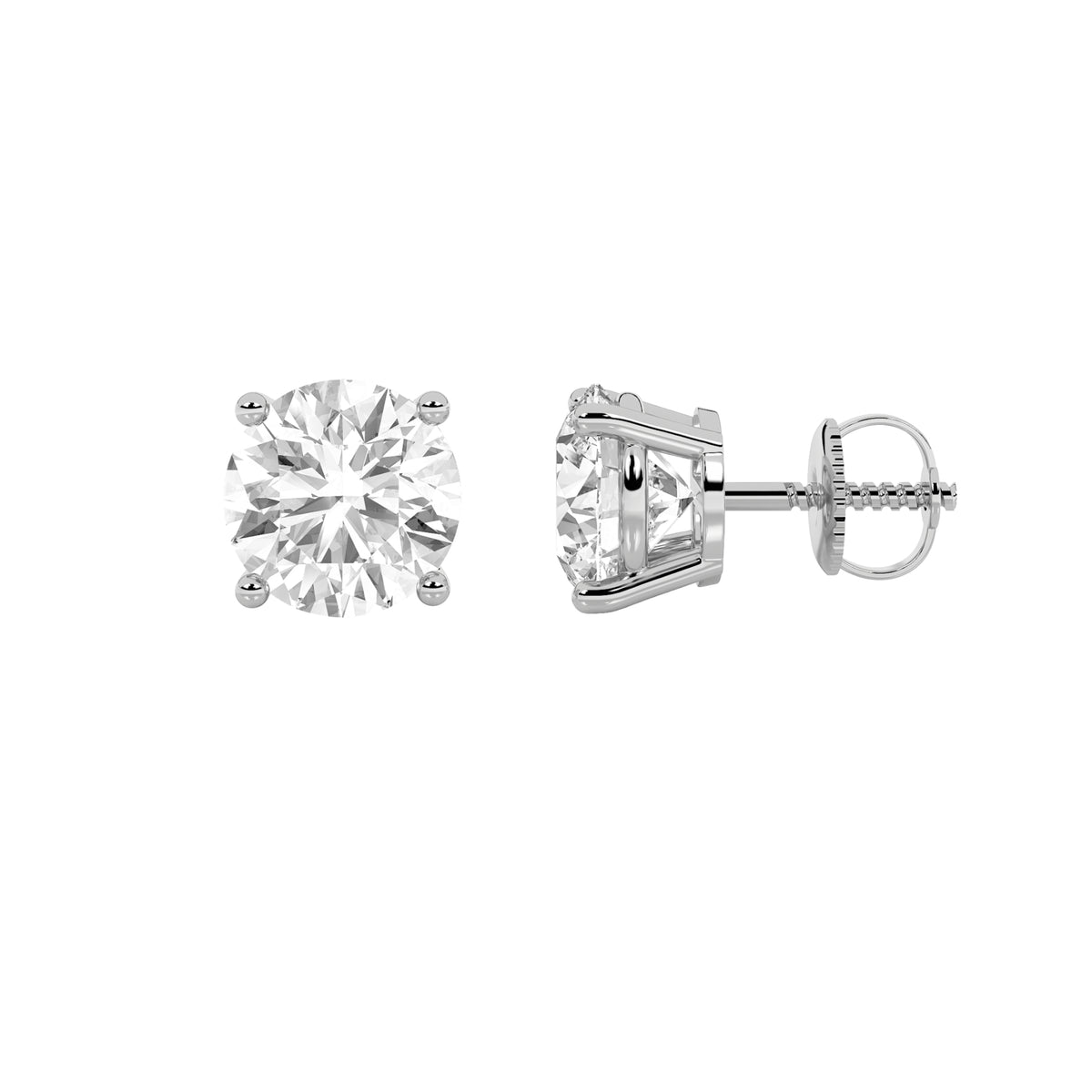 Round Shaped Lab Grown Diamond Three Prong Martini Stud Earrings