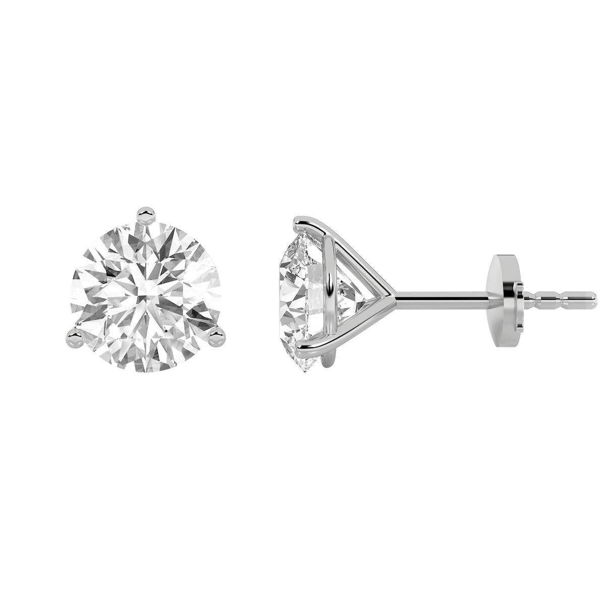 Round Shaped Lab Grown Diamond Three Prong Martini Stud Earrings