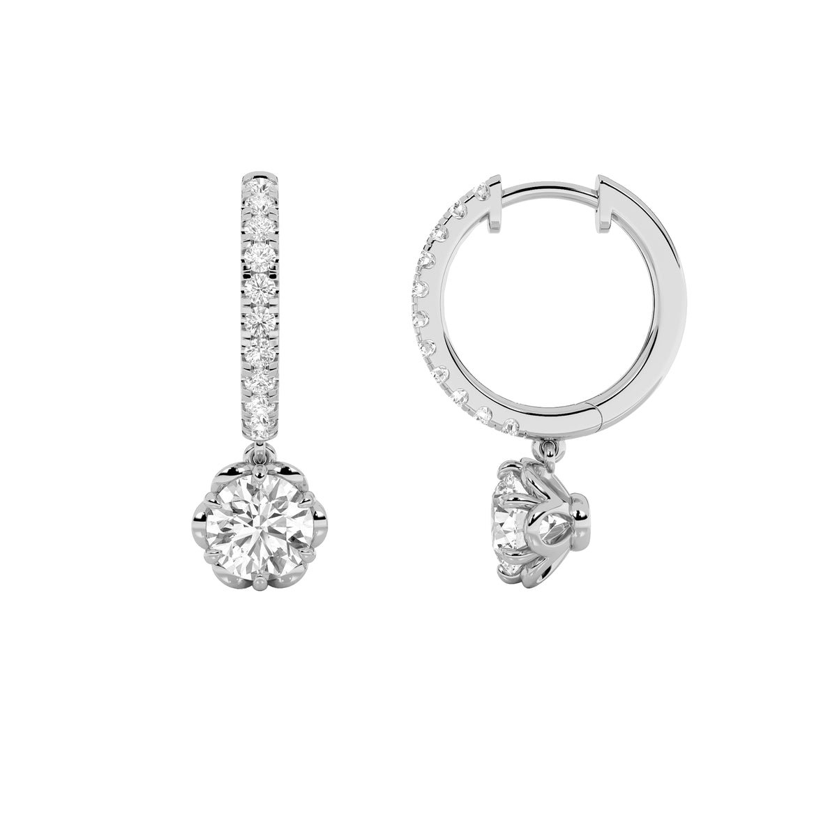 Round Shaped Lab Grown Diamond Dangle Hoop Earrings