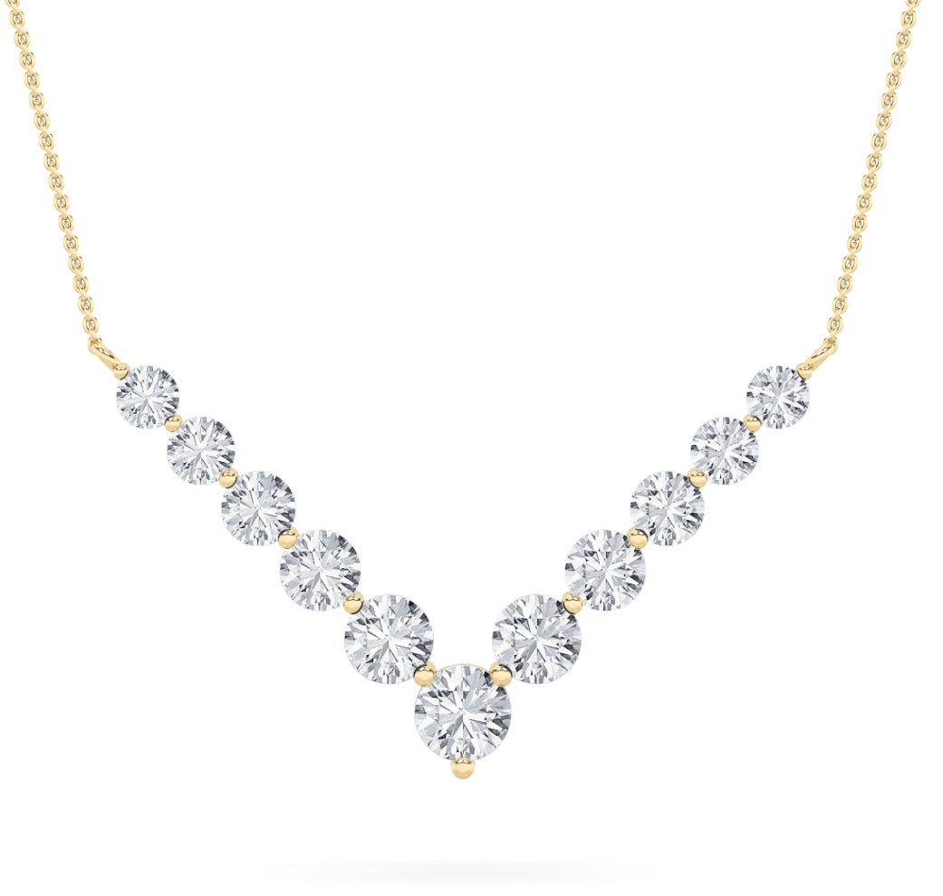Round Shaped Lab Grown Diamond Graduating V Necklace