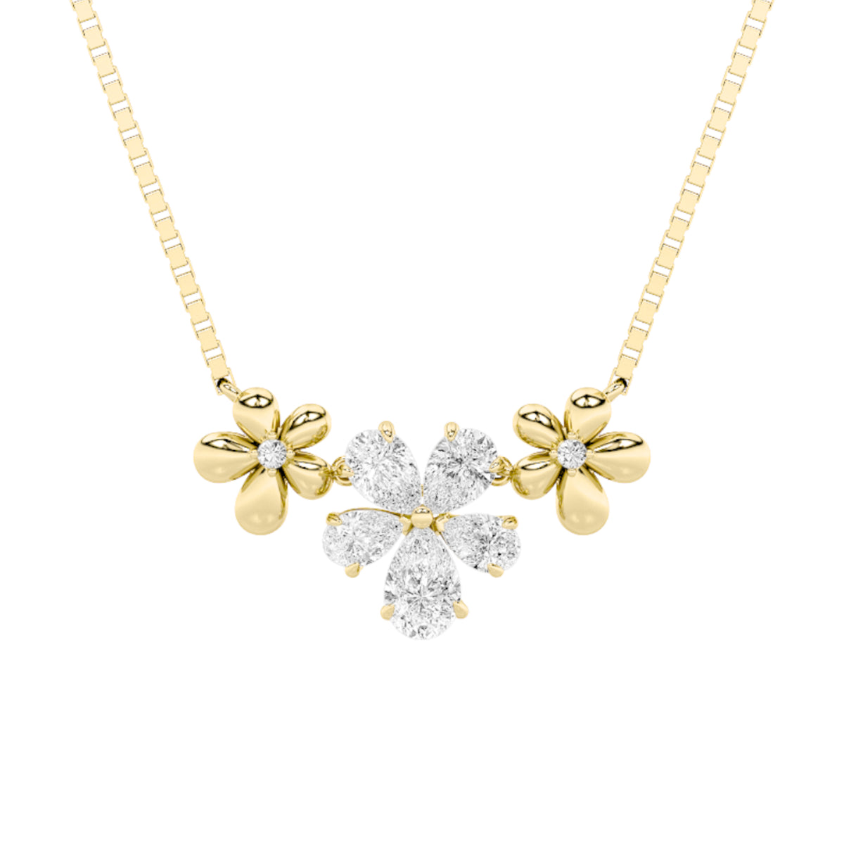 Pear Shaped Lab Grown Diamond Fancy Flower Necklace