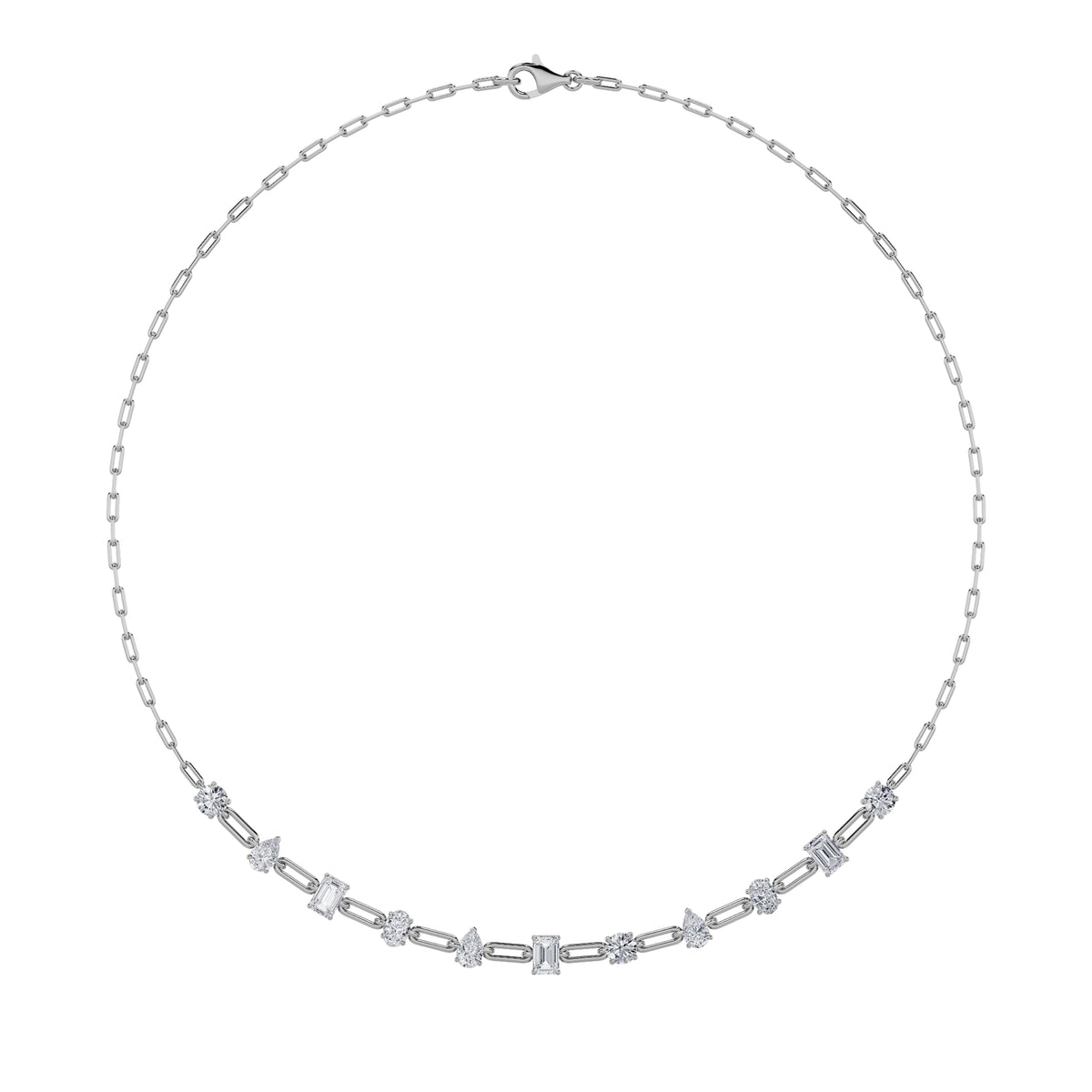 Emerald, Pear, Oval and Round Shaped Lab Grown Diamond Station Necklace