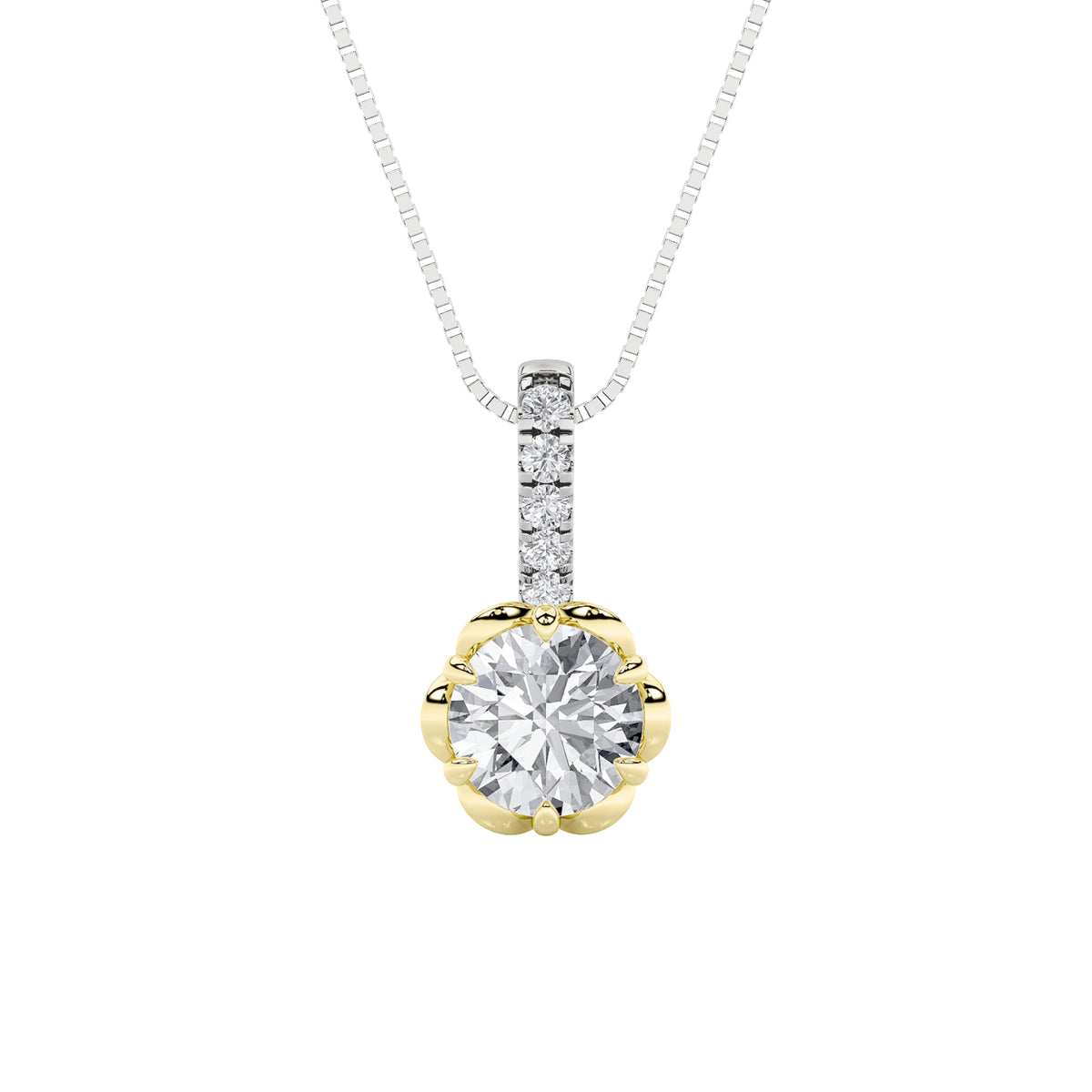 Round Shaped Lab Grown Diamond Two Tone Pendant