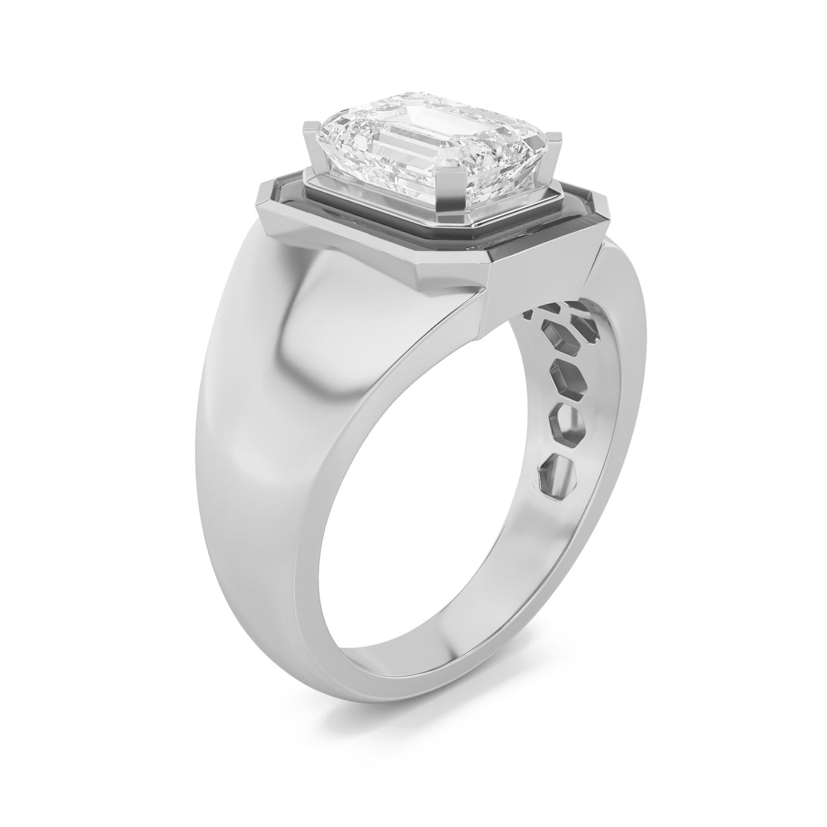 Emerald Shaped Lab Grown Diamond Mens Ring