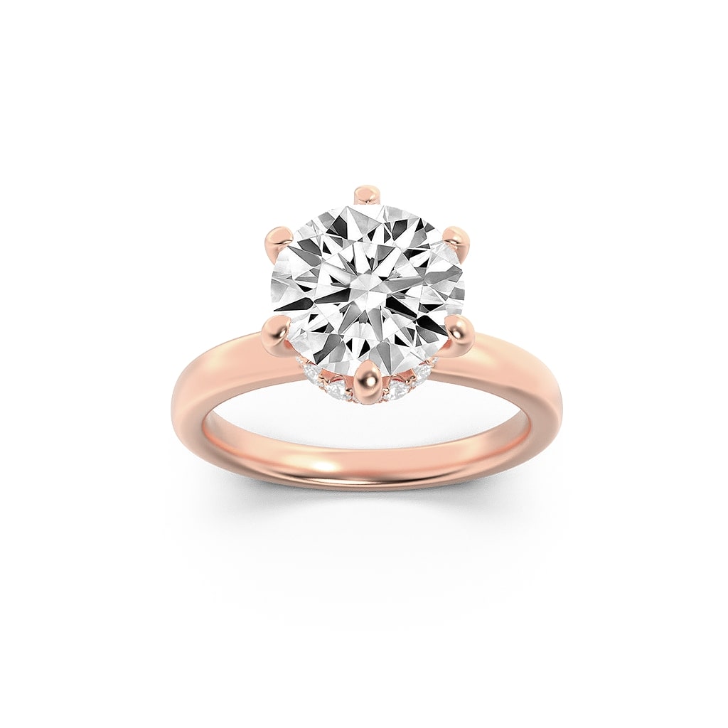 Round Shaped Lab Grown Diamond Hidden Halo Plain Shank Engagement Ring