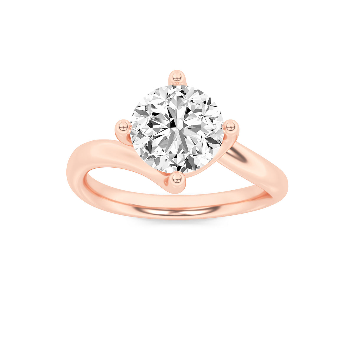 Round Shaped Lab Grown Diamond Bypass Shank Engagement Ring