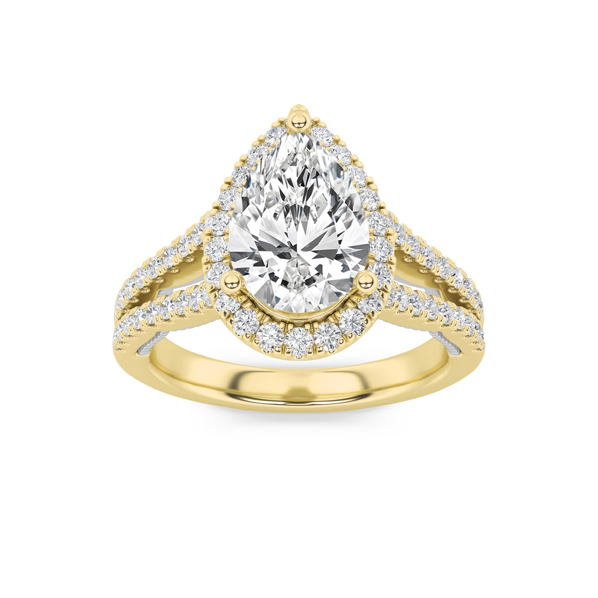Pear Shaped Lab Grown Diamond Split Shank Accented Ring