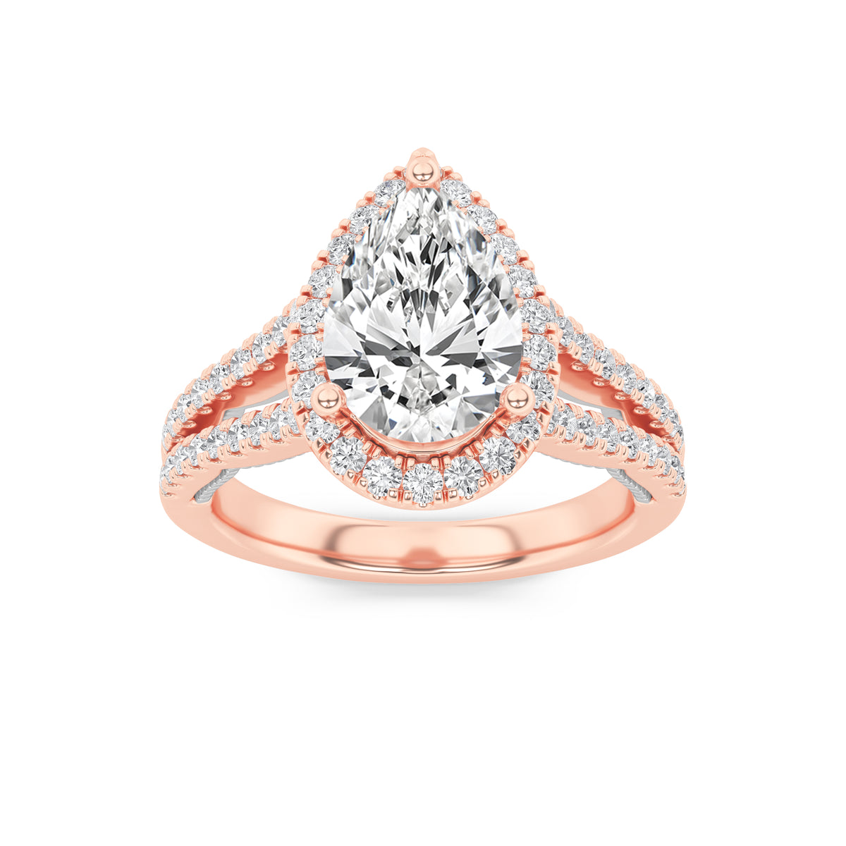 Pear Shaped Lab Grown Diamond Split Shank Accented Ring