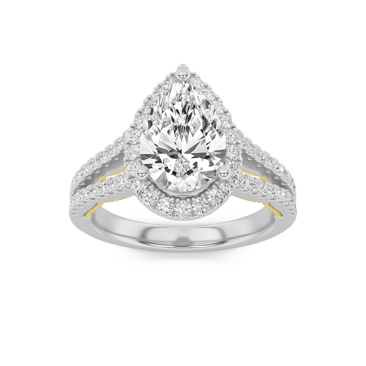 Pear Shaped Lab Grown Diamond Split Shank Accented Ring