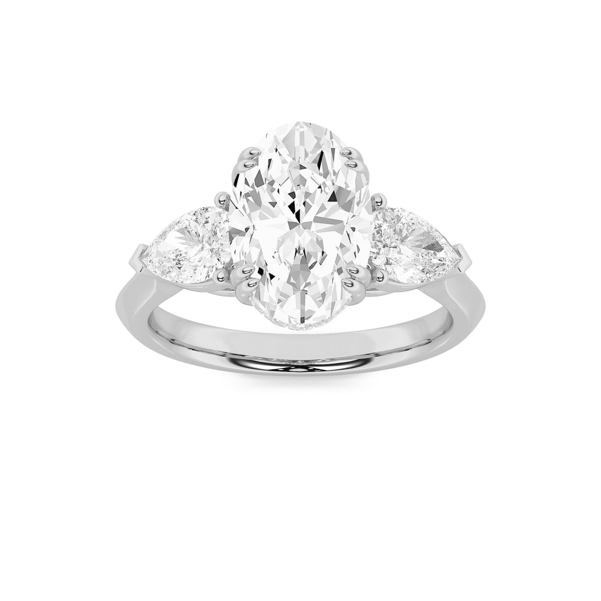 Oval Shaped Lab Grown Diamond Three Stone Hidden Halo Ring