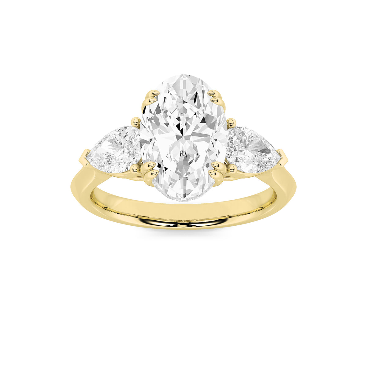 Oval Shaped Lab Grown Diamond Three Stone Hidden Halo Ring