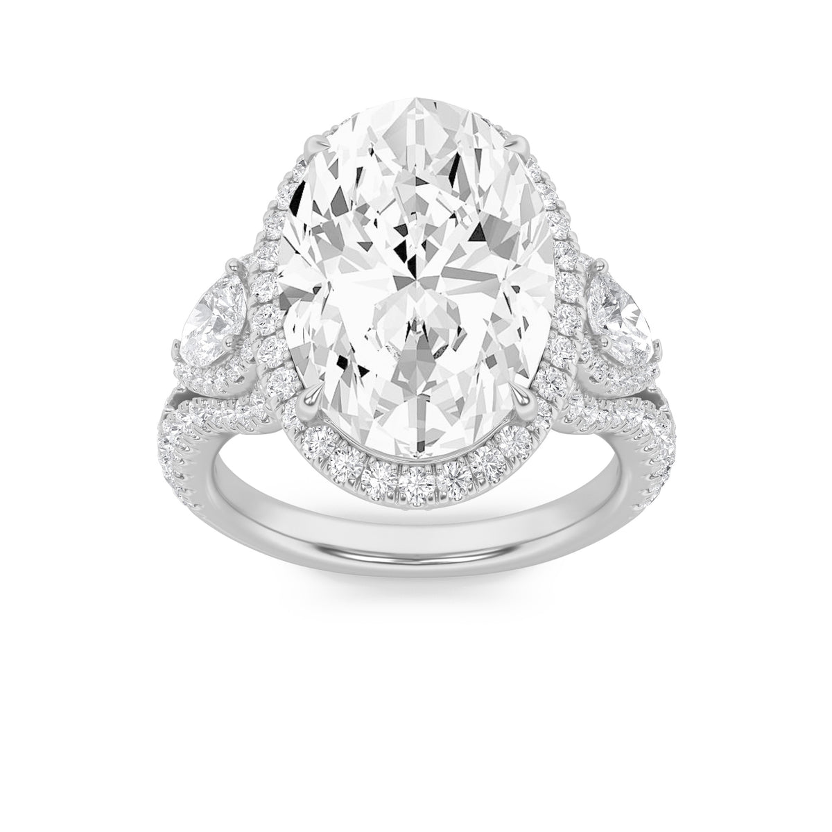Oval Shaped Lab Grown Diamond Bold Accented Engagement Ring