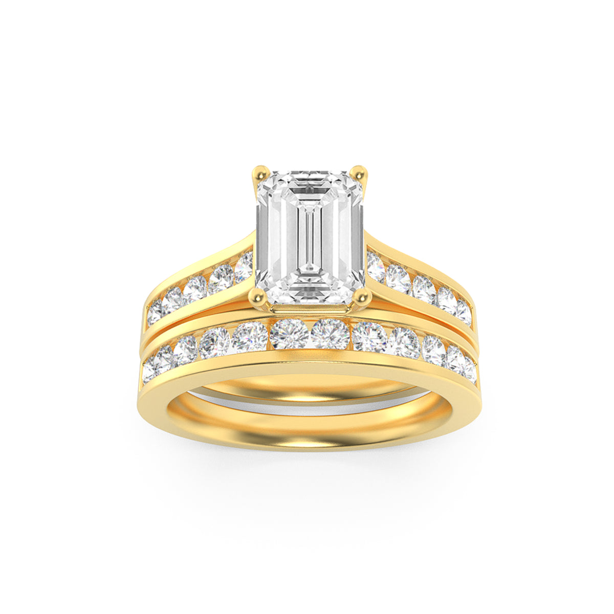 Emerald Shaped Lab Grown Diamond Channel Set Bridal Engagement Ring