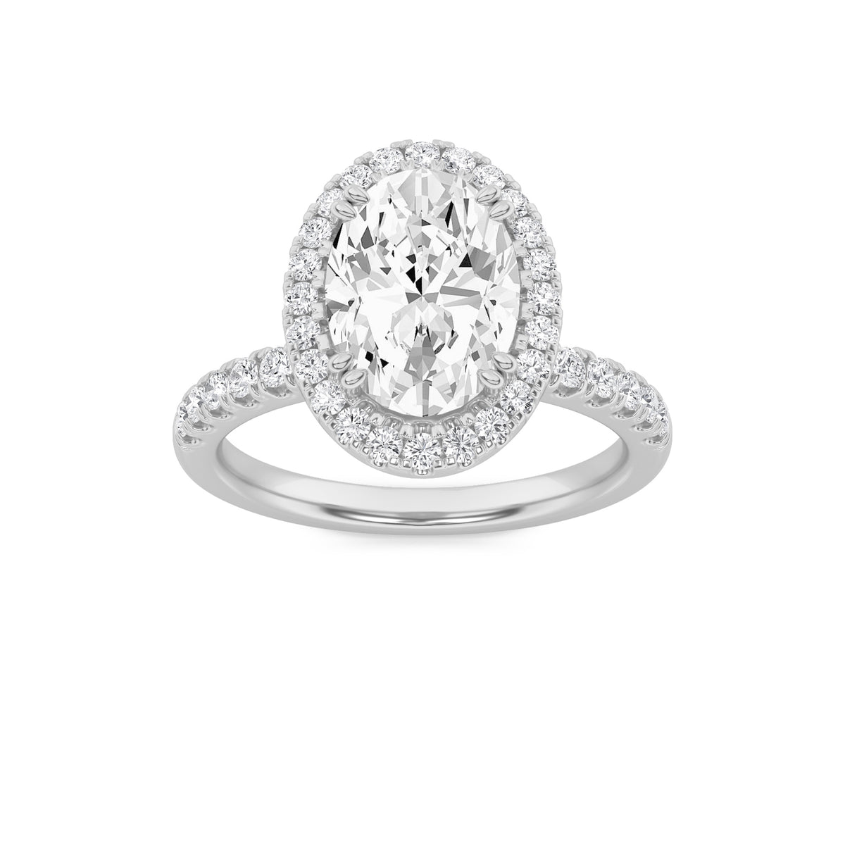 Oval Shaped Lab Grown Diamond Halo Accented Engagement Ring