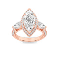 Marquise Shaped Lab Grown Diamond Three Stone Halo Enagement Ring
