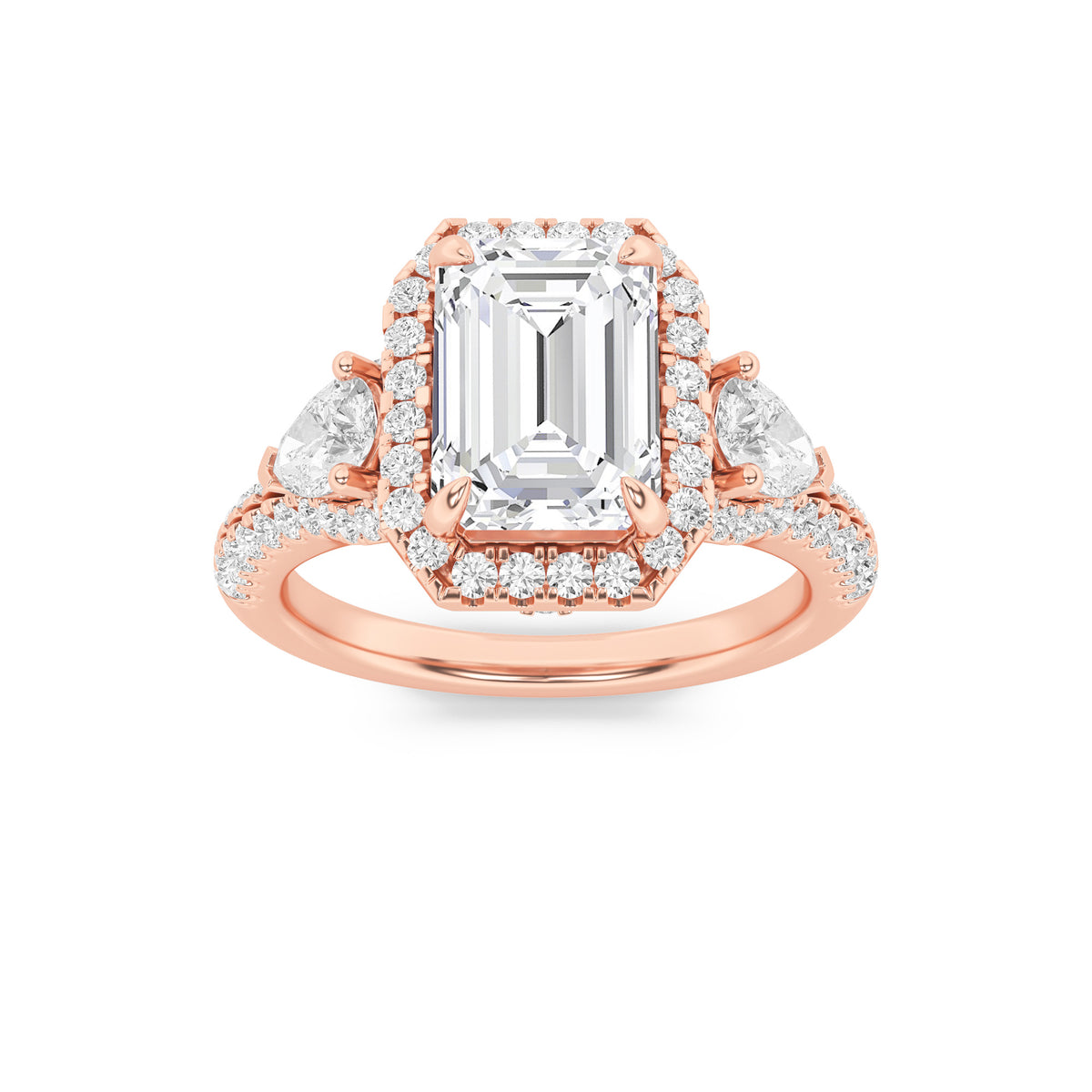 Lab Grown Diamond Three Stone Bold Accented Engagement Ring