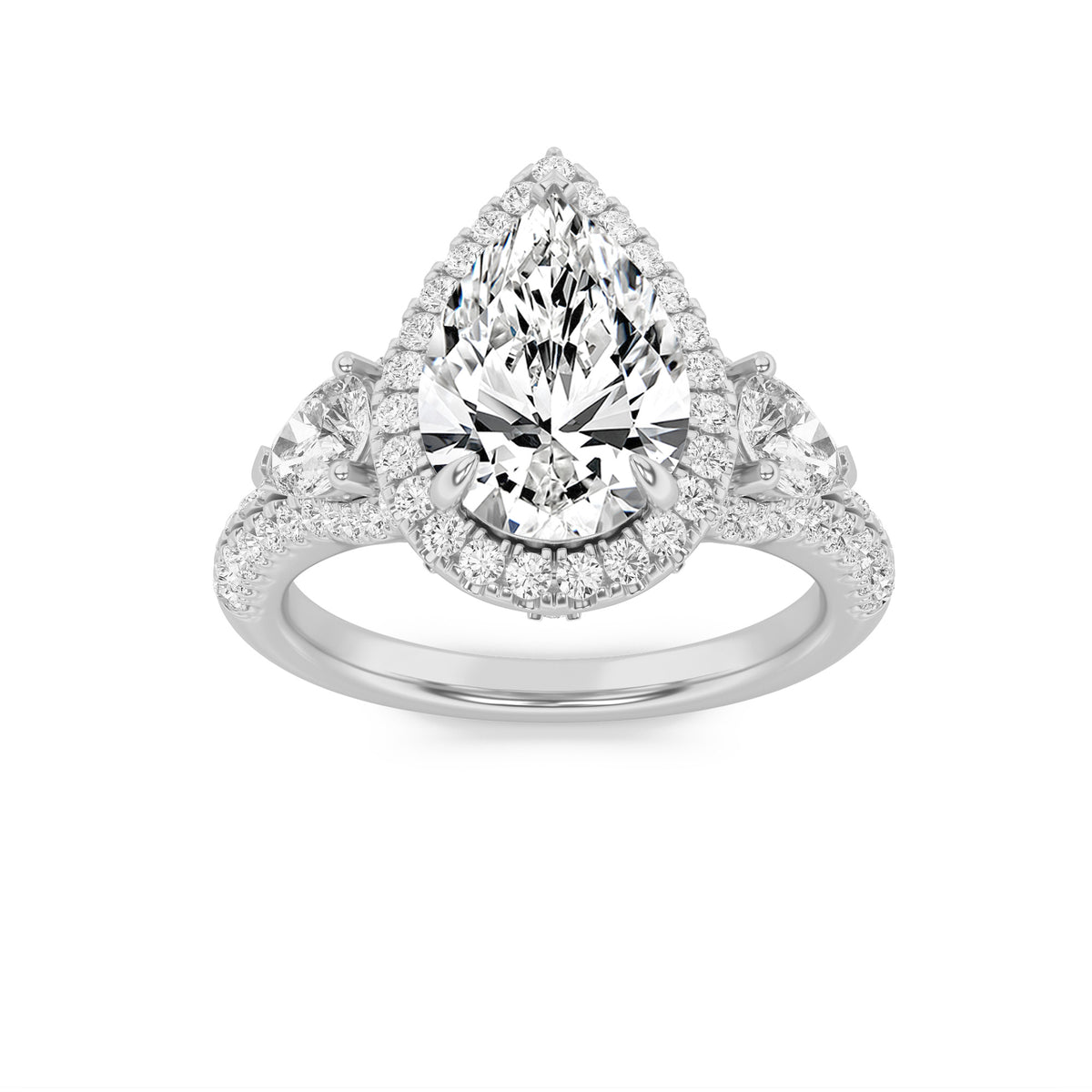 Lab Grown Diamond Three Stone Bold Accented Engagement Ring