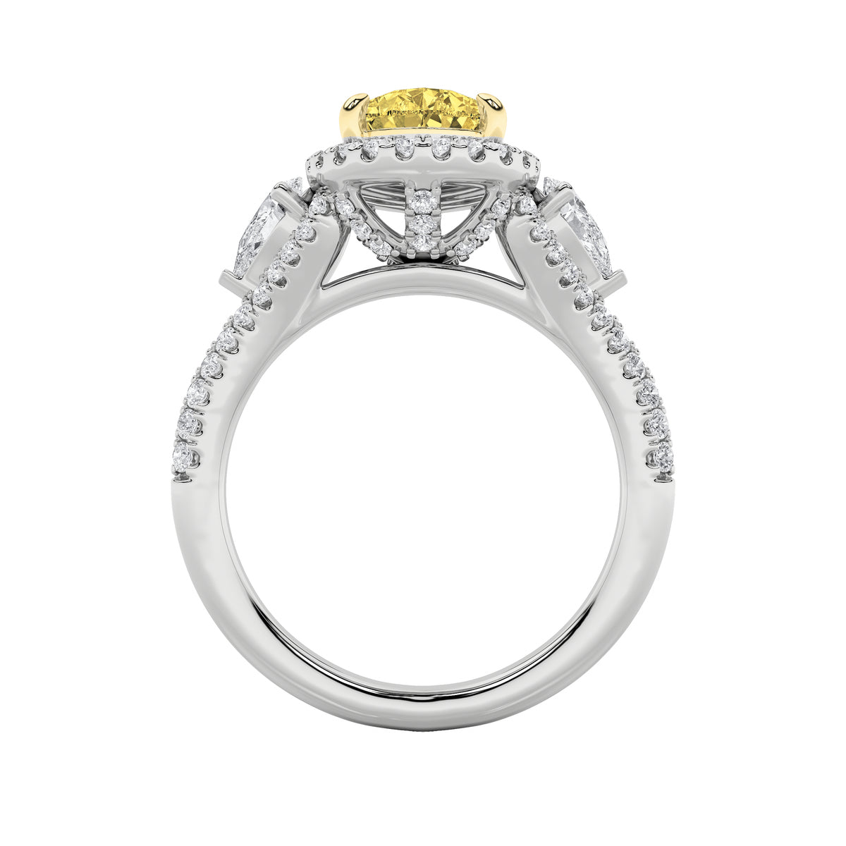 Lab Grown Diamond Three Stone Bold Accented Engagement Ring