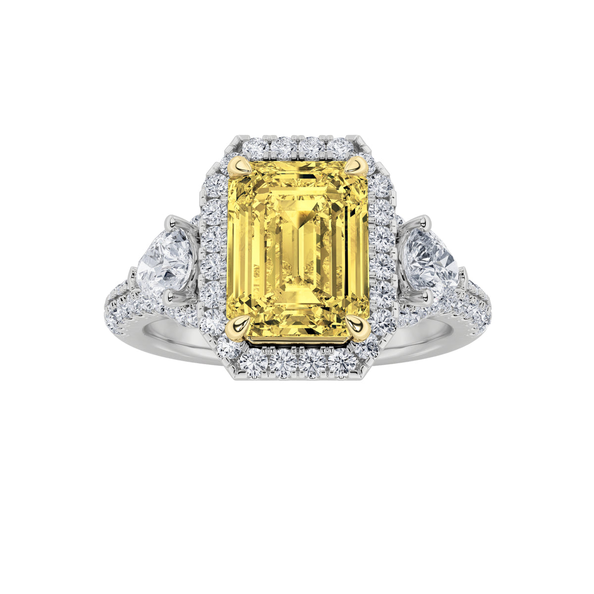 Lab Grown Diamond Three Stone Bold Accented Engagement Ring