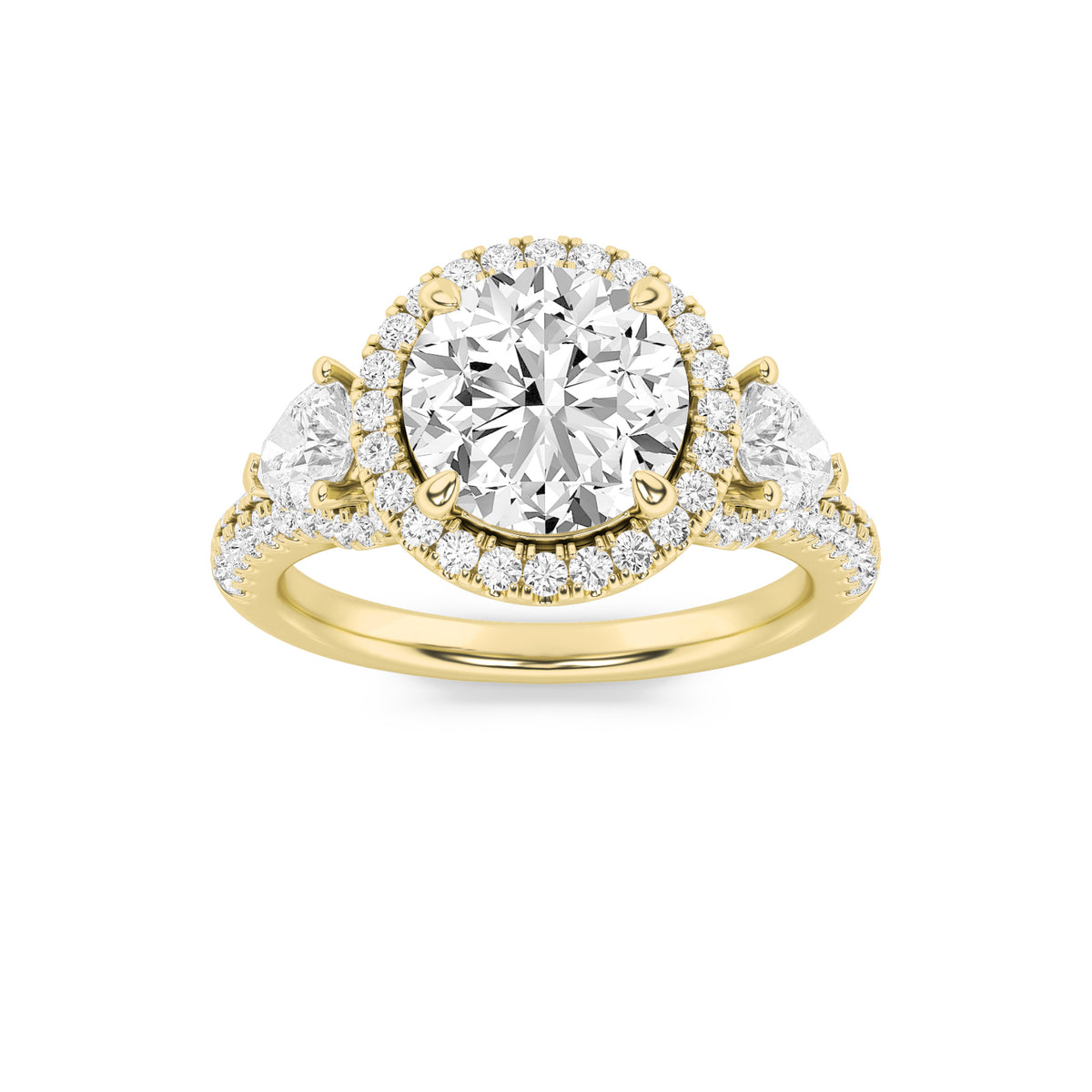 Lab Grown Diamond Three Stone Bold Accented Engagement Ring