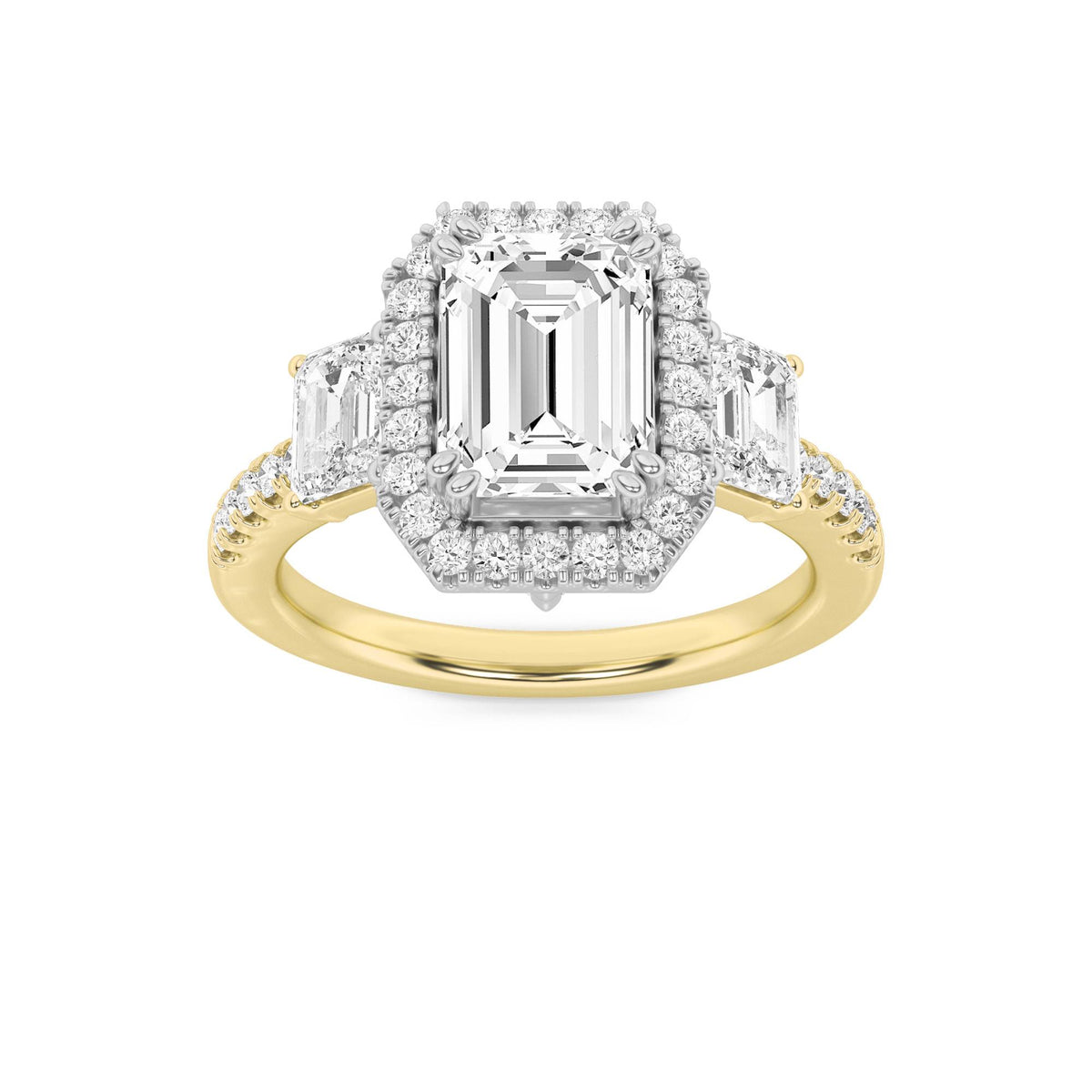 Lab Grown Diamond Three Stone Accented Engagement Ring