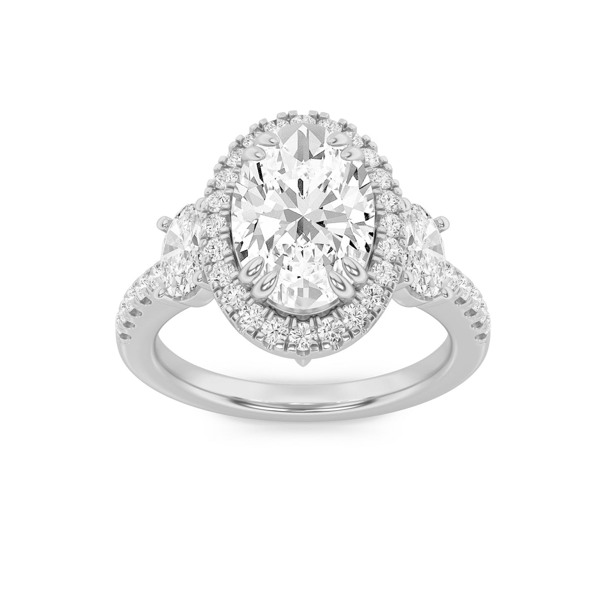 Lab Grown Diamond Three Stone Accented Engagement Ring