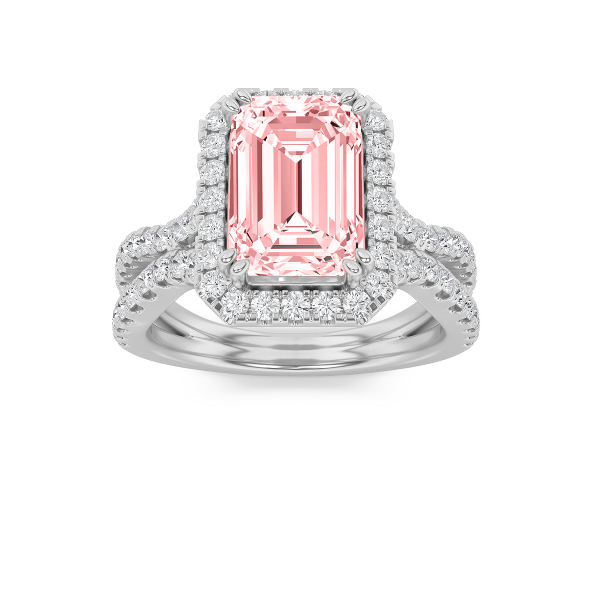 Lab Grown Diamond Split Shank Halo Engagement Ring