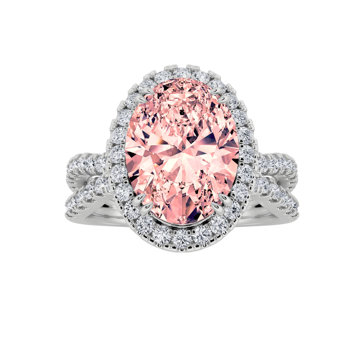 Lab Grown Diamond Split Shank Halo Engagement Ring