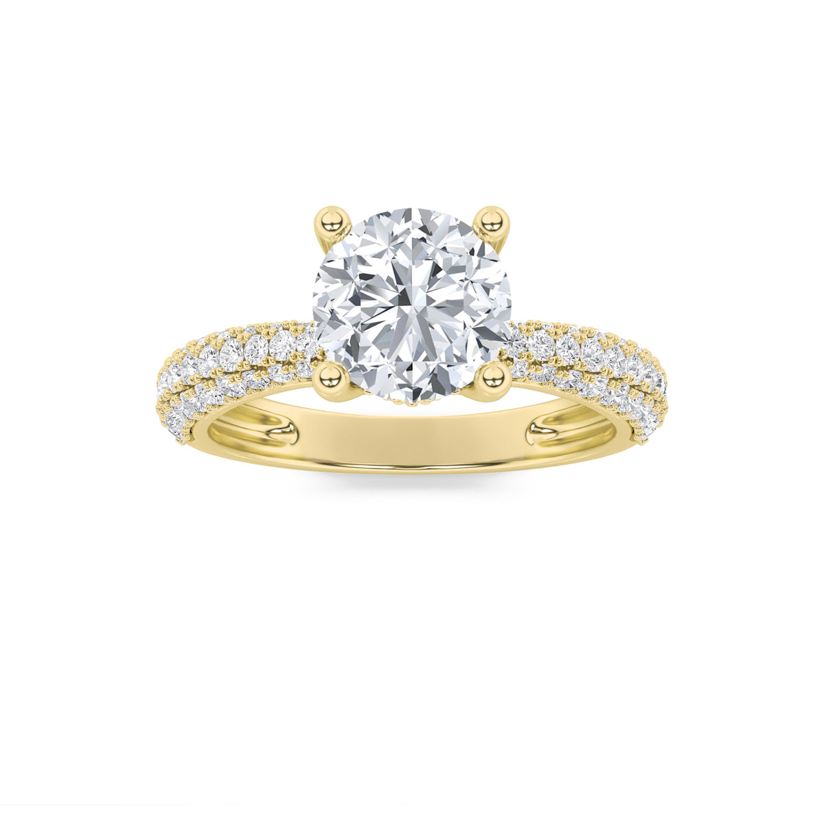 Round Shaped Lab Grown Diamond Three Row Micro Pave Engagement Ring