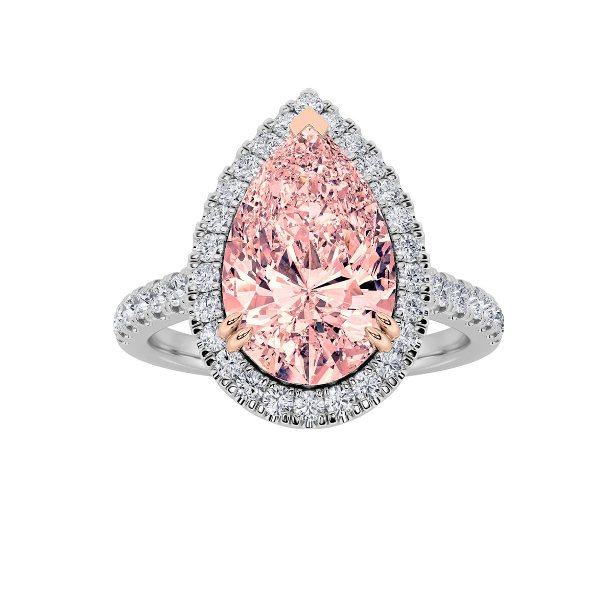 Pear Shaped Lab Grown Diamond Bolld Accented Halo Engagement Ring