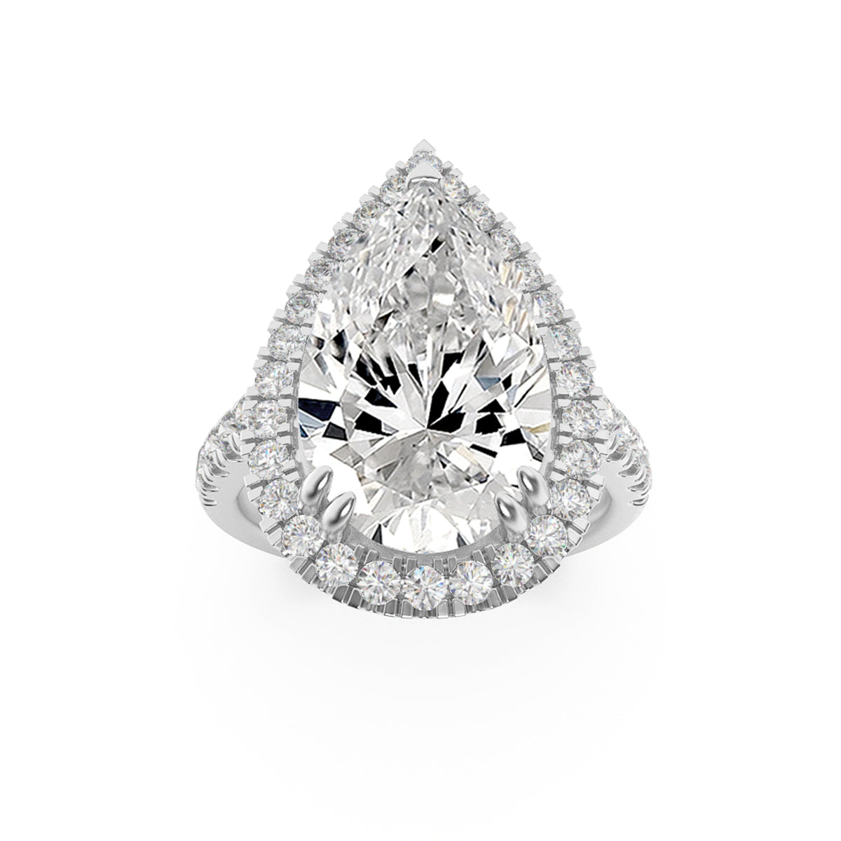 Pear Shaped Lab Grown Diamond Bolld Accented Halo Engagement Ring