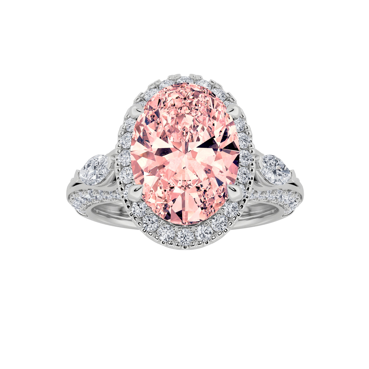 Lab Grown Diamond Three Stone Halo Enagement Ring