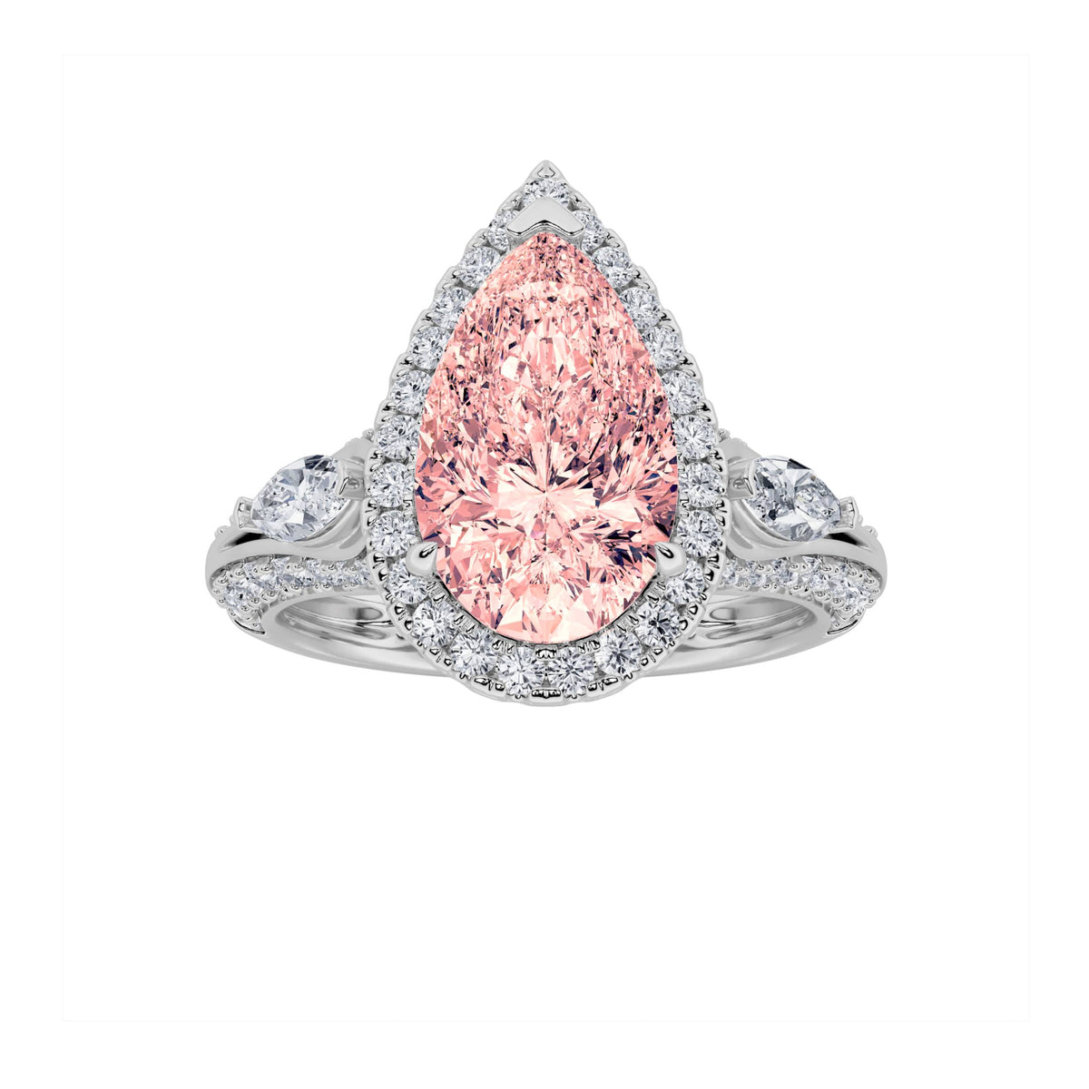 Lab Grown Diamond Three Stone Halo Enagement Ring