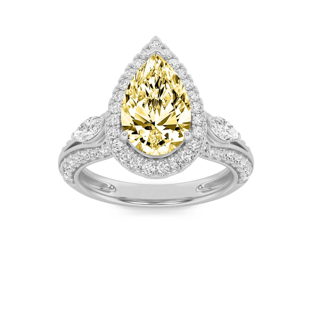 Lab Grown Diamond Three Stone Halo Enagement Ring