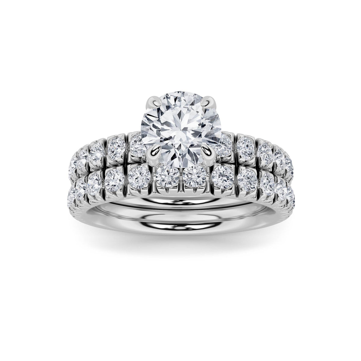 Round Shaped Lab Grown Diamond Classic Accented Set With Band and Engagement Ring