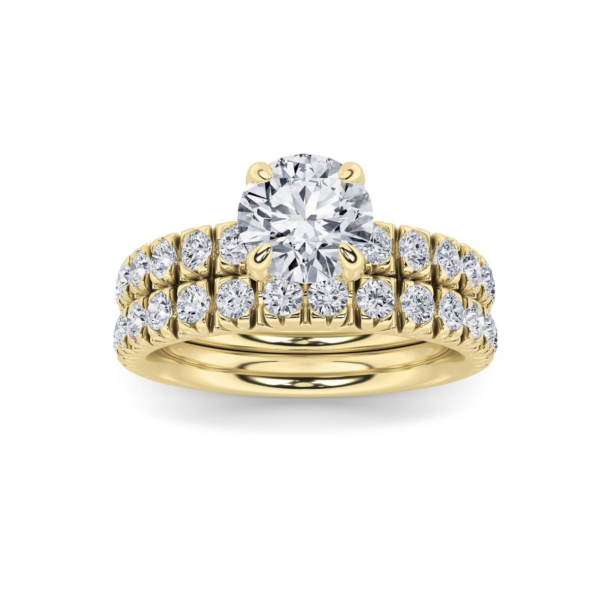 Round Shaped Lab Grown Diamond Classic Accented Set With Band and Engagement Ring