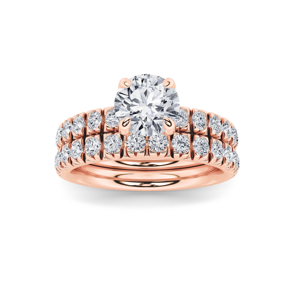 Round Shaped Lab Grown Diamond Classic Accented Set With Band and Engagement Ring