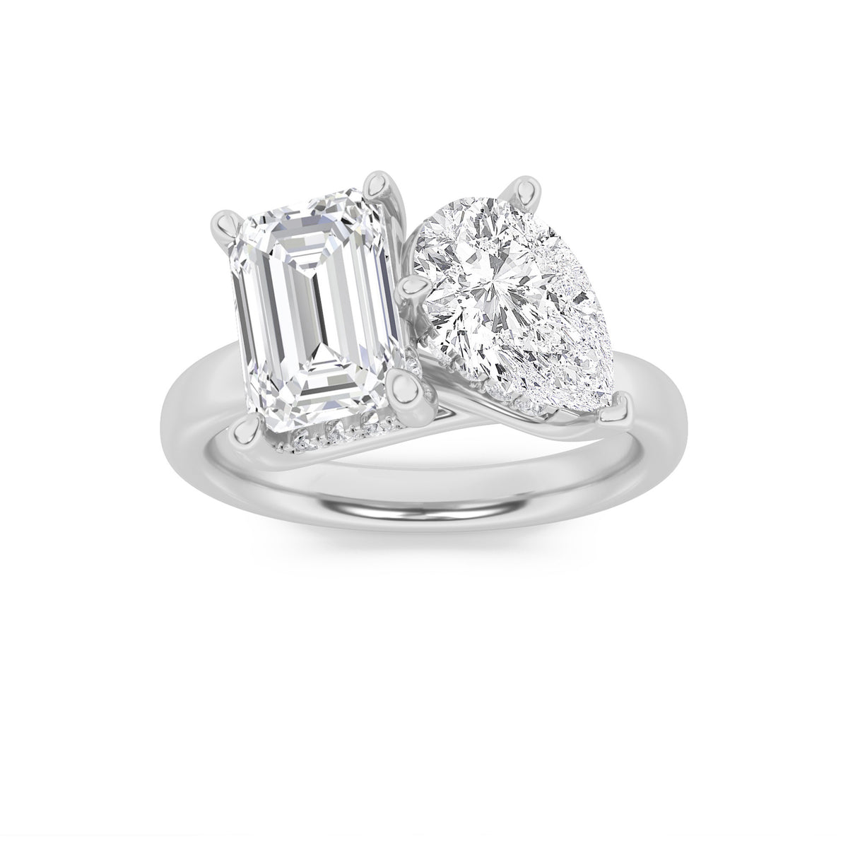 Emerald Shaped Lab Grown Diamond Toi et Moi Engagement Ring