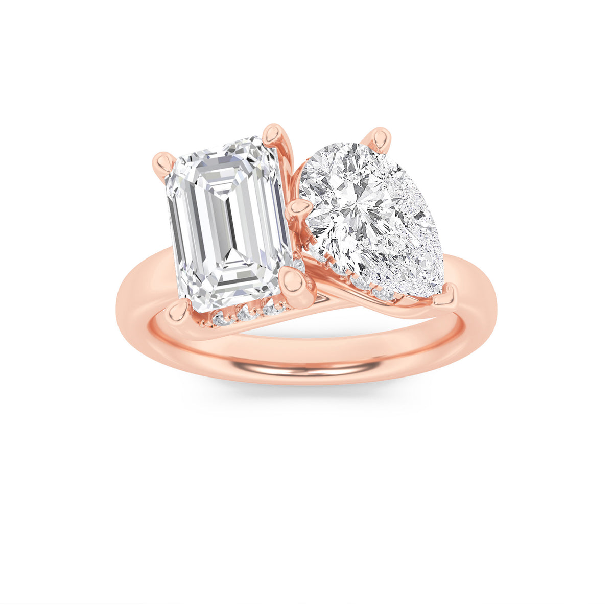 Emerald Shaped Lab Grown Diamond Toi et Moi Engagement Ring