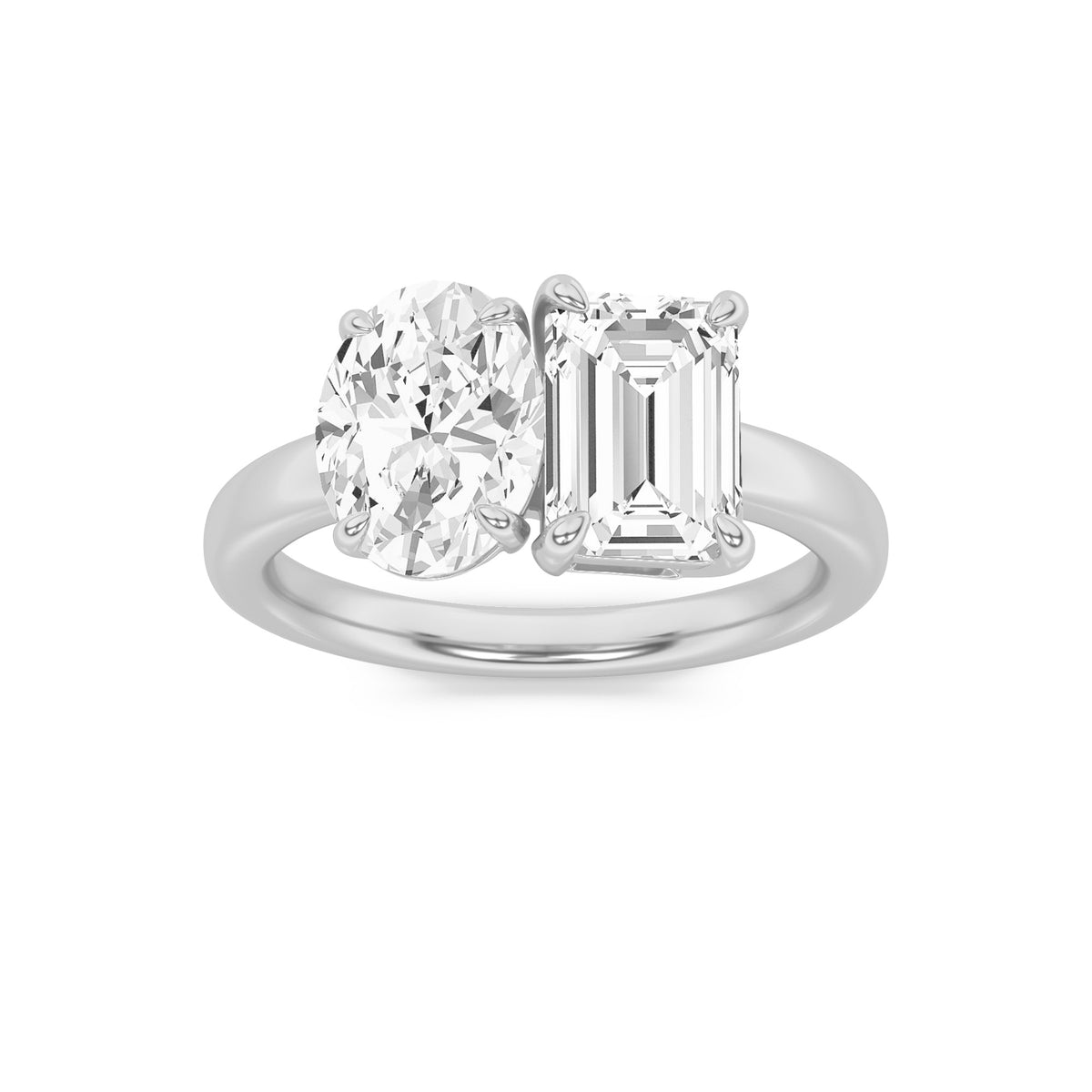 Emerald Shaped Lab Grown Diamond Toi et Moi Engagement Ring